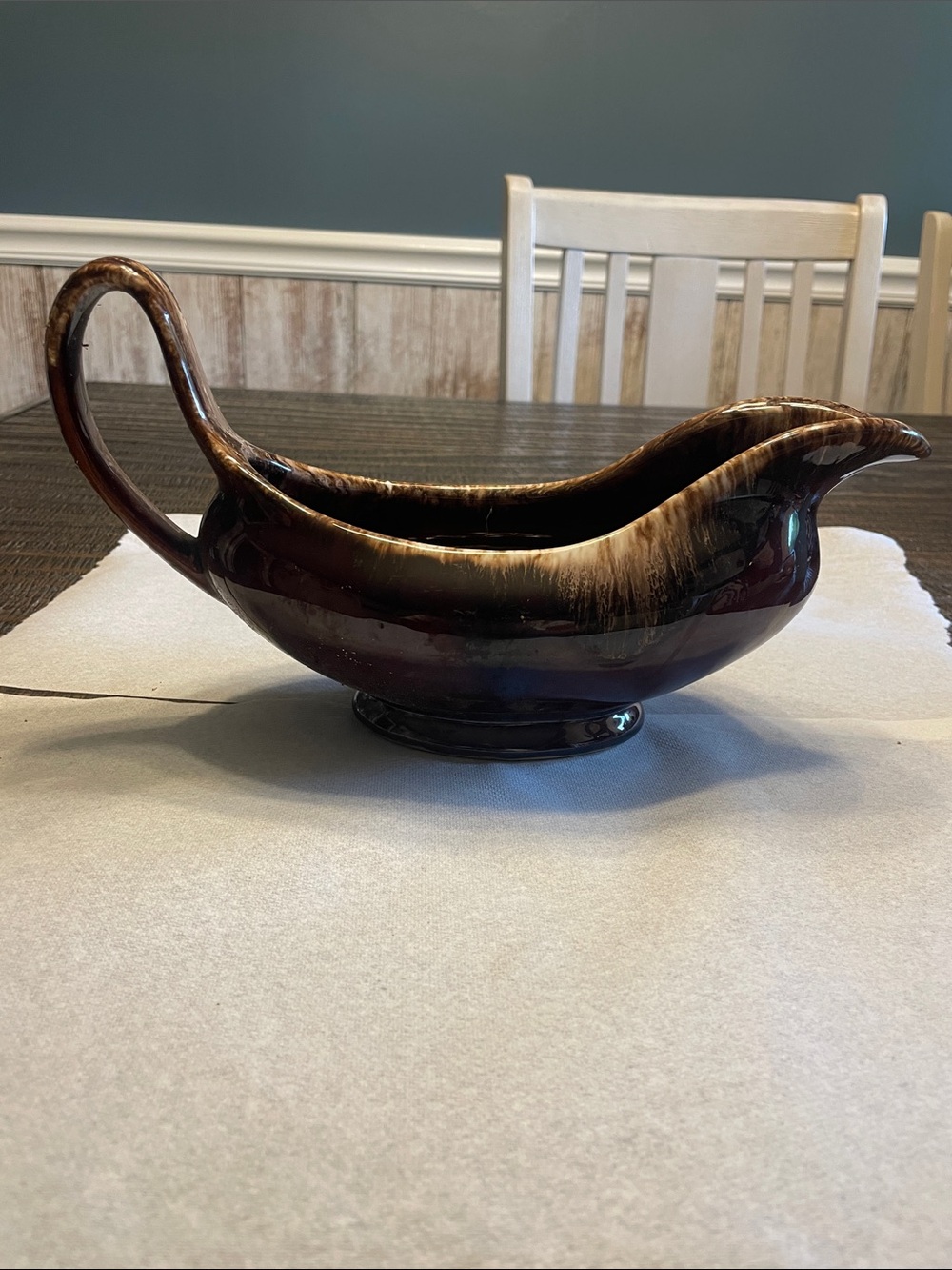 Brown Drip-Glaze Ceramic Gravy Boat